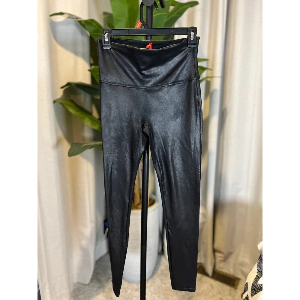 Spanx Faux Leather Leggings Very Black High Rise Shaping Slimming Pants Womens S